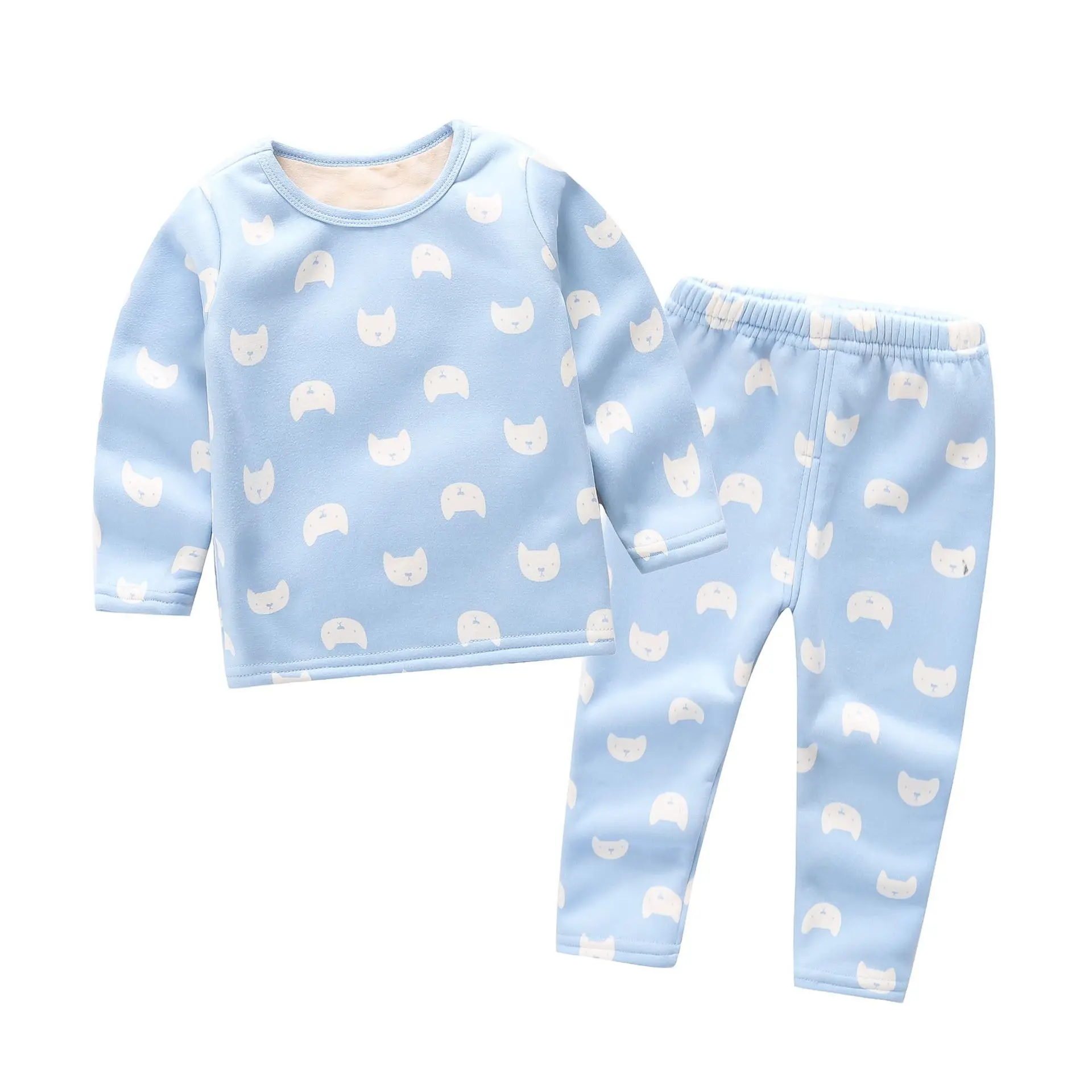 Осенне-зимний хлопковый детский пижамный комплект, теплая одежда для маленьких мальчиков и девочек одежда для сна с принтом животных для