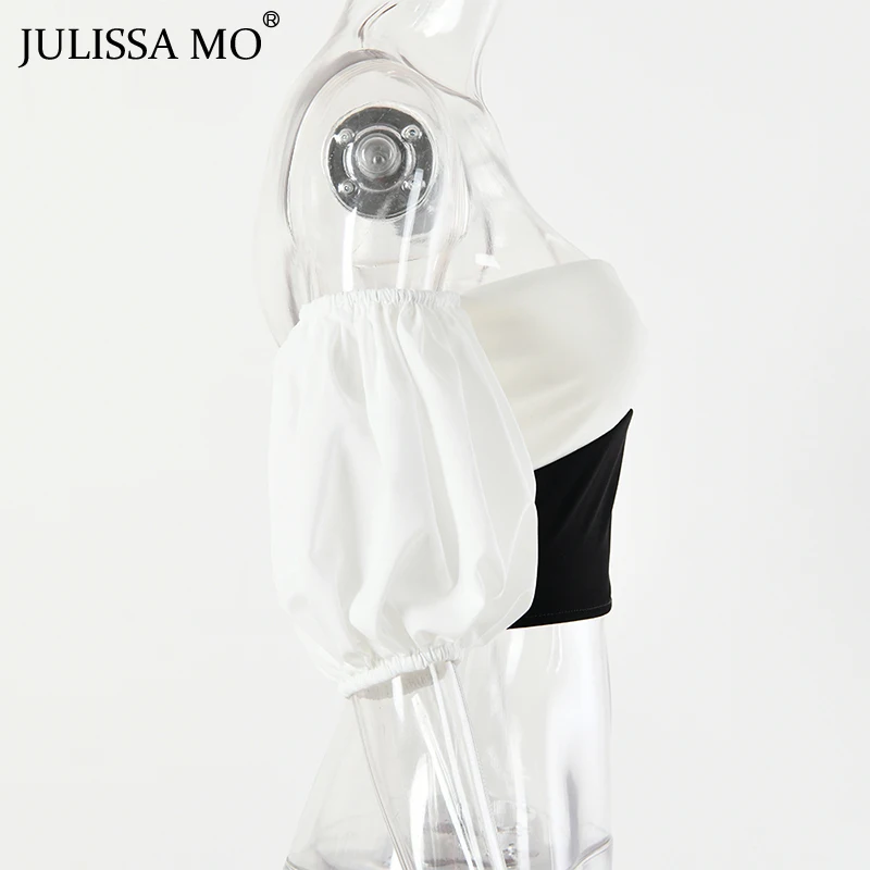 Julissa mo, сексуальный женский укороченный топ с открытыми плечами, летние лоскутные укороченные топы с пышными рукавами, готический Повседневный Топ на бретелях с открытой спиной, уличная одежда