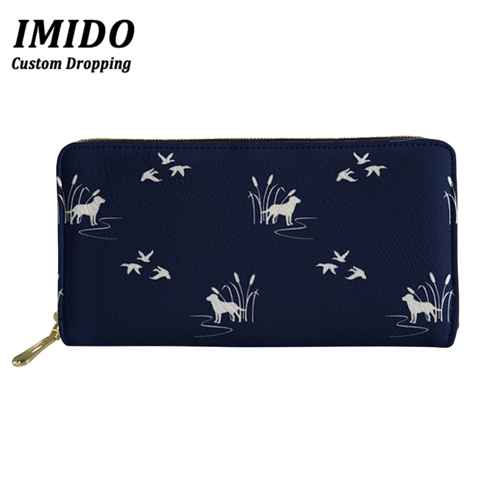 

IMIDO Brand Women's Long PU Leather Wallets Zipper Money Bag Phone Wallet Ladies Dogs Print Clutch Coin Card Pocket Large 2019