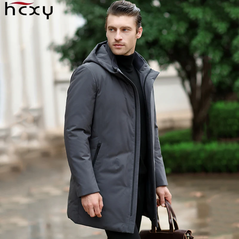 HCXY Новое поступление Высококачественная Зимняя парка мужская деловая куртка толстое теплое пальто длинная куртка с капюшоном модная мужская стеганая куртка