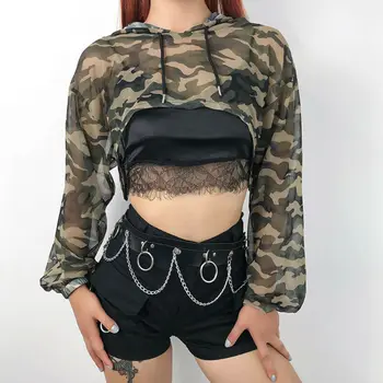 

Fashion Women's Summer Casual Camouflage Perspective Long Sleeve Blouse Tops Long Sleeve See Through Casual Summer Fashion