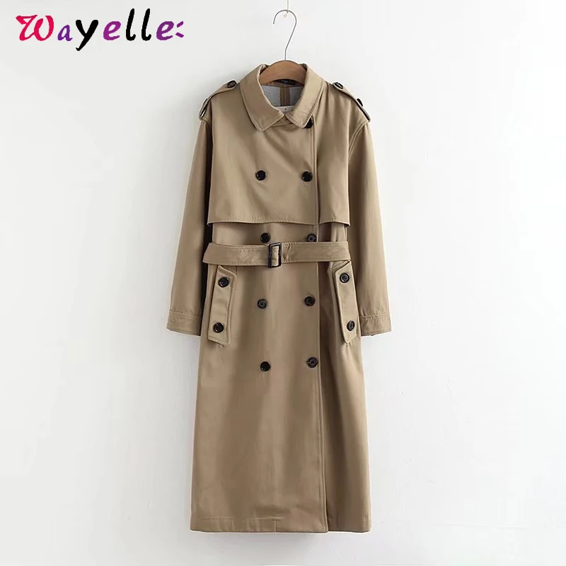 

Long Trench Coat for Women 2019 Winter Elegant Double Breasted Chic Trench Coat Women OL Solid Turn-down Collar Long Coat Women