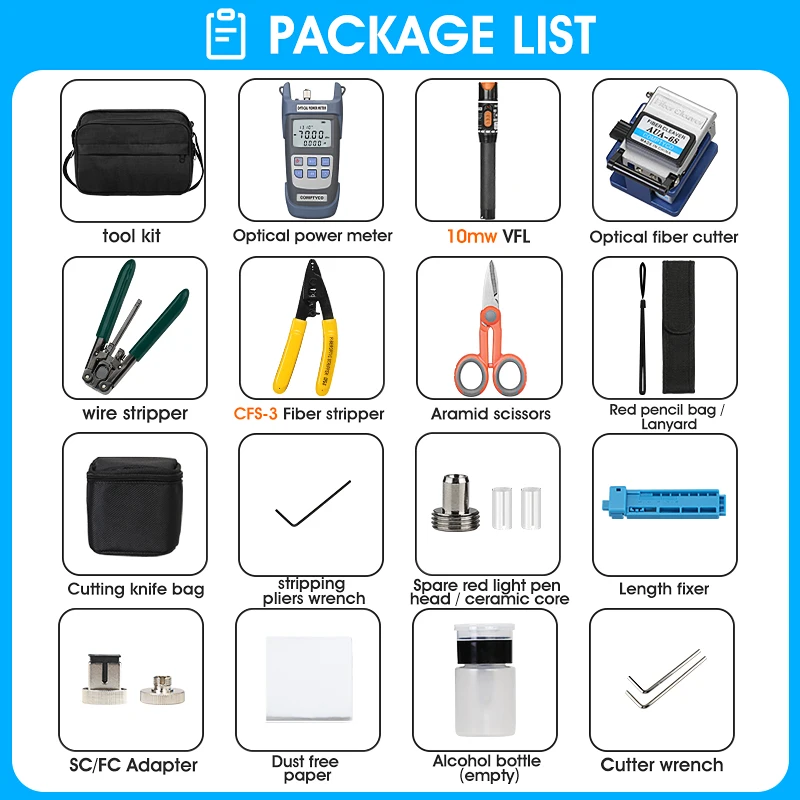 FTTH Fiber Optic Tool Kit with Fiber Optica Power Meter and 10mW Visual Fault Locator AUA-6S FTTH tool