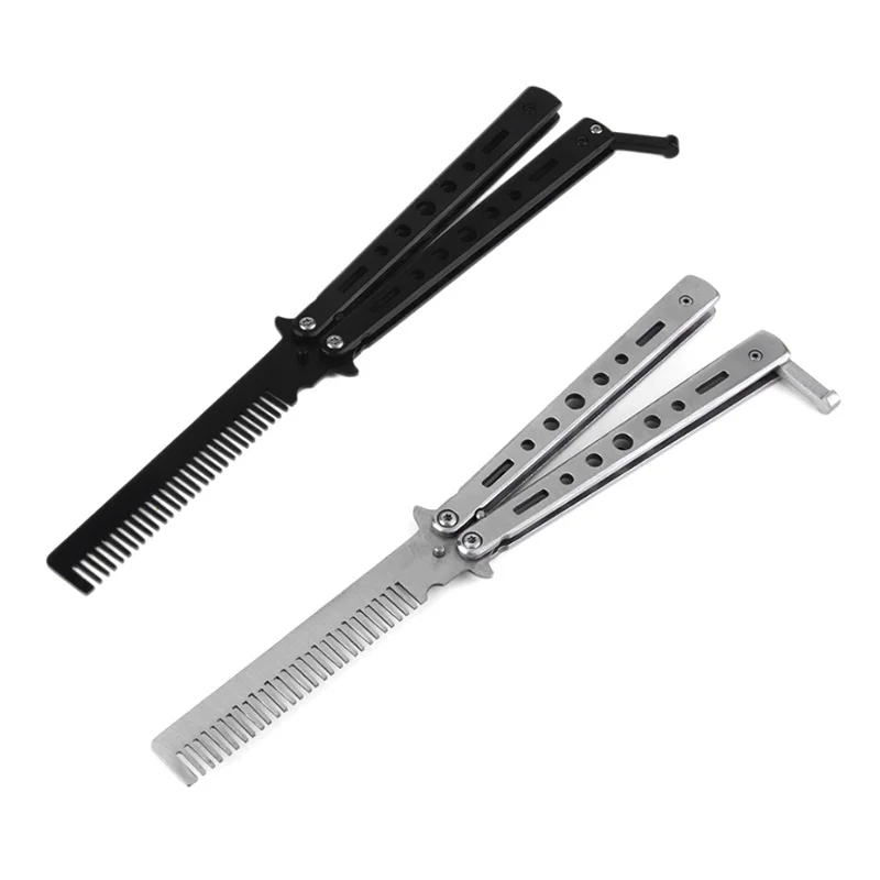 

8.5'' Stainless Steel Dull Blade Flail Knife Balisong Practice Train Butterfly Combat Comb Trainer tool