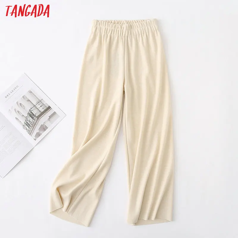 Tangada Модные Женские однотонные трикотажные брюки, зимние брюки с эластичной резинкой на талии, удобные повседневные женские брюки YU42
