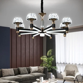 

Modern Crystal Led Chandeliers Lighting Black Gold Metal Living Room Led Pendant Chandelier Lights Bedroom Hanging Lamp Fixtures