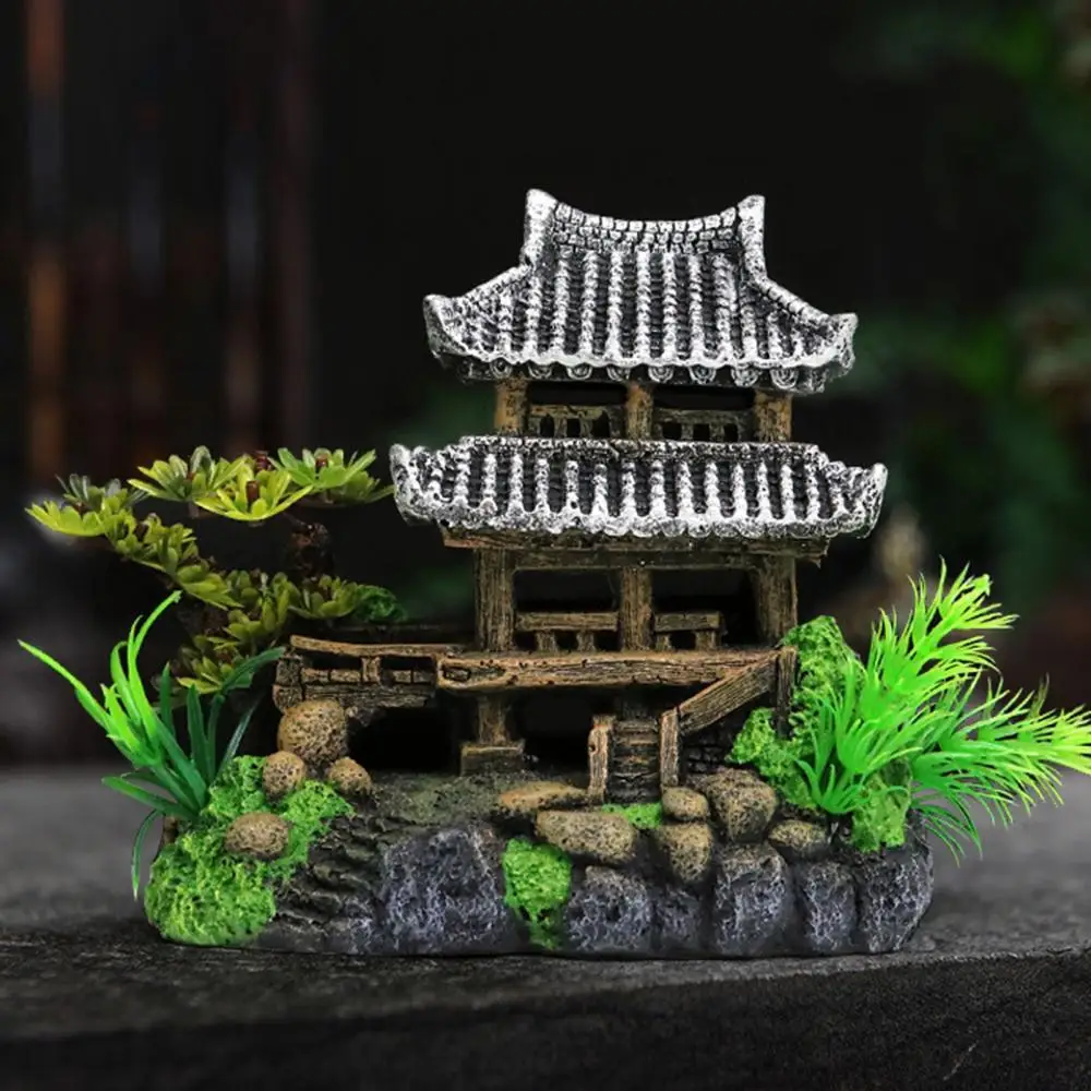 Durable Resin Simulation House Model Aquarium Decoration Fish Tank Landscape Ornament Two-story Bridge Stone | Дом и сад