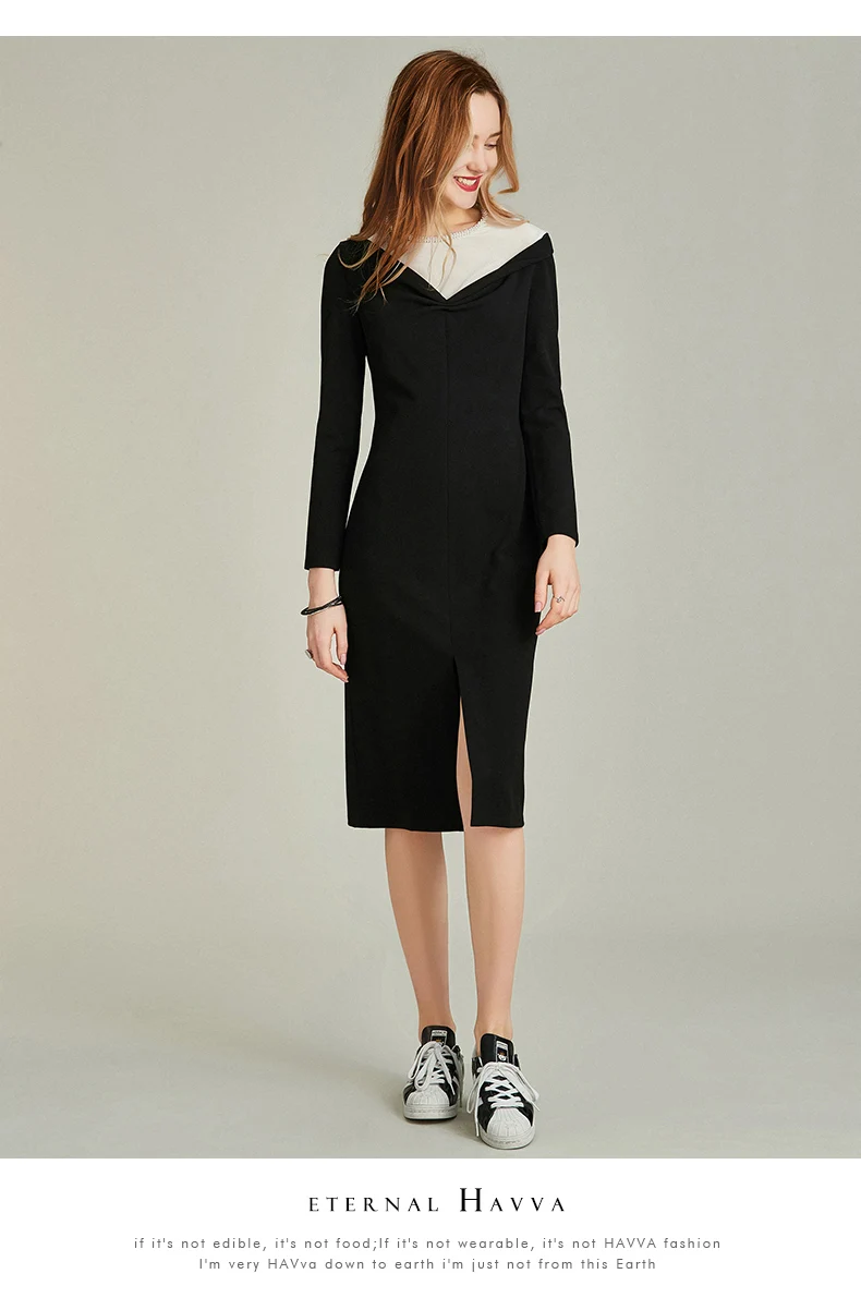 Осенне-зимнее Европейское и американское Новое поступление, женское черное приталенное платье с жемчужным воротником Q4365