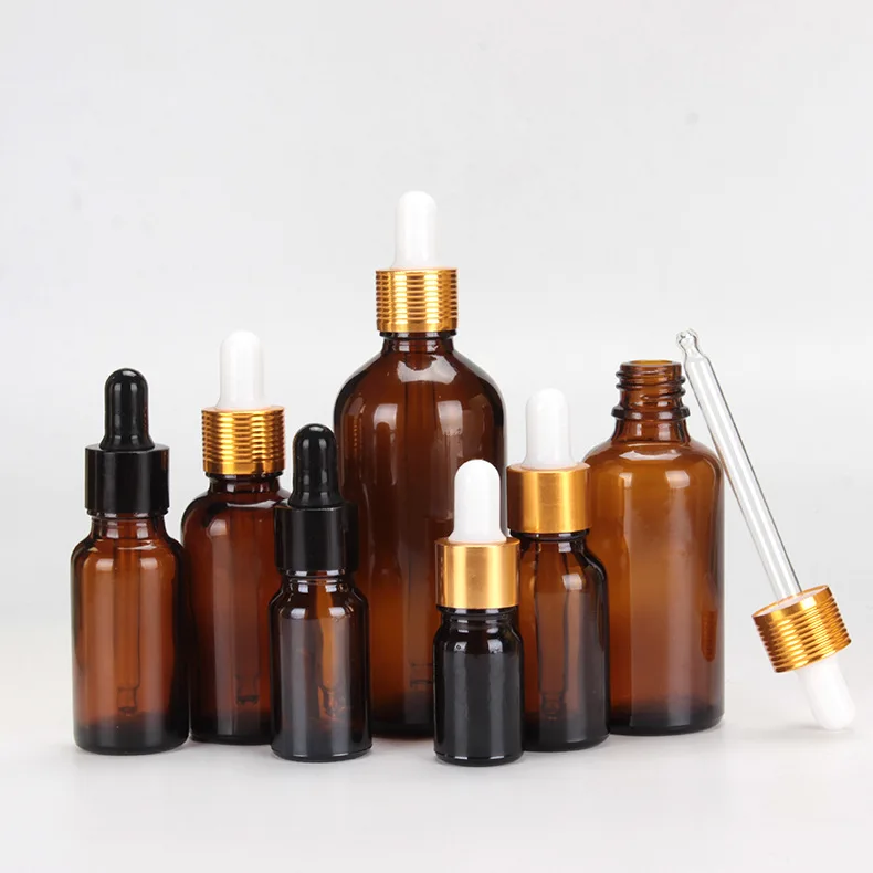 

6pcs/lot 100ml 50ml 30ml 20ml 15ml 10ml 5ml Amber Glass Essential Oil Dropper Bottle Essential Drop Vials Cosmetic Containers