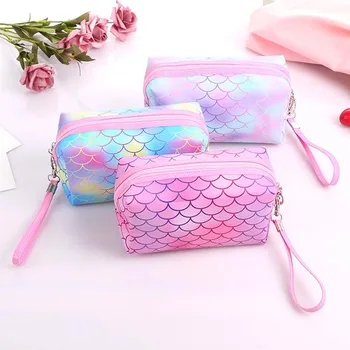 

100pcs Creative Koren Colorful PU Fish Scale Pattern Cosmetic Bag Storage Pouch Makeup Organizer Case Toiletry Bag