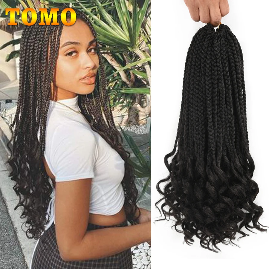 TOMO Box Braids Crochet Hair 14 18 24 Inch 3X Goddess Box Braids Crochet With Curly Ends Ombre Synthetic Braiding Hair