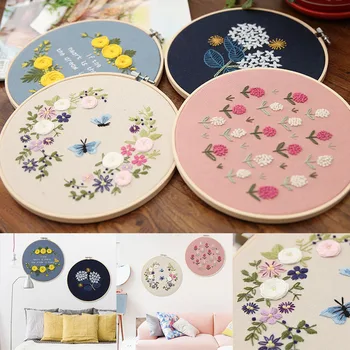 

DIY Embroidery Starter Kit Pre-printed needlework flower pattern color thread and embroidery ring Home decoration gifts bamboo