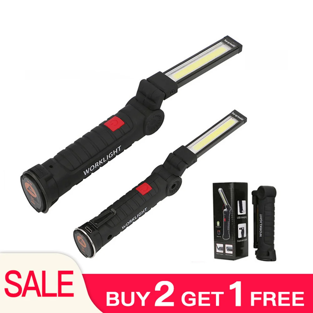 

LED Portable Flashlight USB Torch Work Light Magnetic Rechargeable COB Hanging Hook Outdoor Auto Car Repair Flashlight NEW