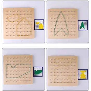 

Baby Toy Montessori Creative Graphics Rubber Tie Nail Boards with Cards