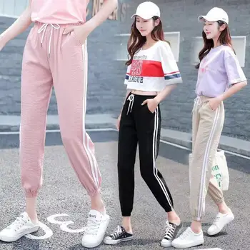 

2020 Spring Casual Sweatpants Pants Side-Stripe Women Loose Elastic Waist Sportswear Women's Harem Pants New Trousers
