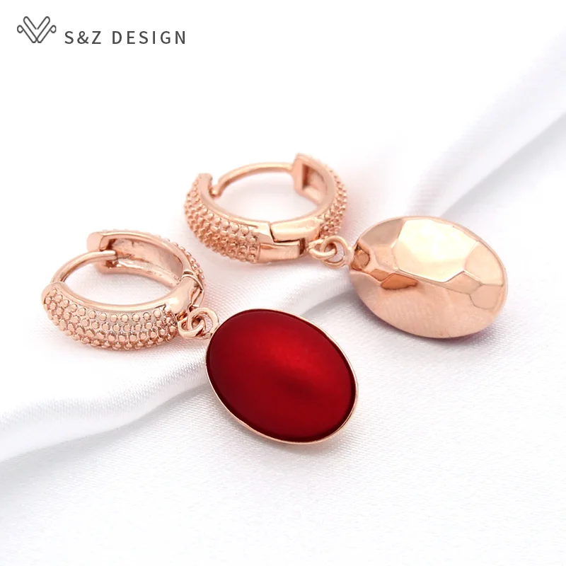S&Z DESIGN Elegant Red Egg Shape Imitation Oval Pearl Dangle Earrings Necklace Jewelry Sets For Women Wedding Party Jewelry