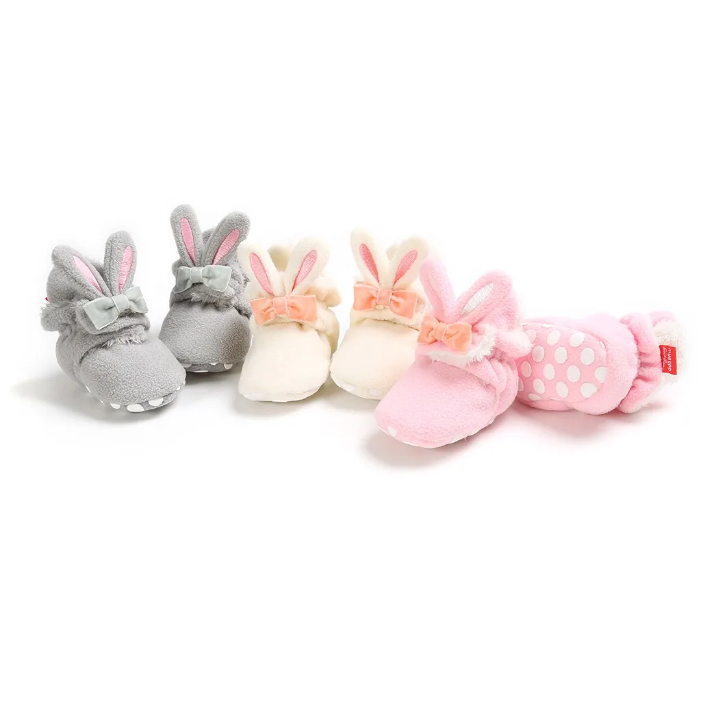 Зимняя детская обувь с заячьими ушками; домашние тапочки для младенцев; зимние ботинки с мягкой подошвой для детей; повседневная обувь для малышей; уличные ботиночки для новорожденных