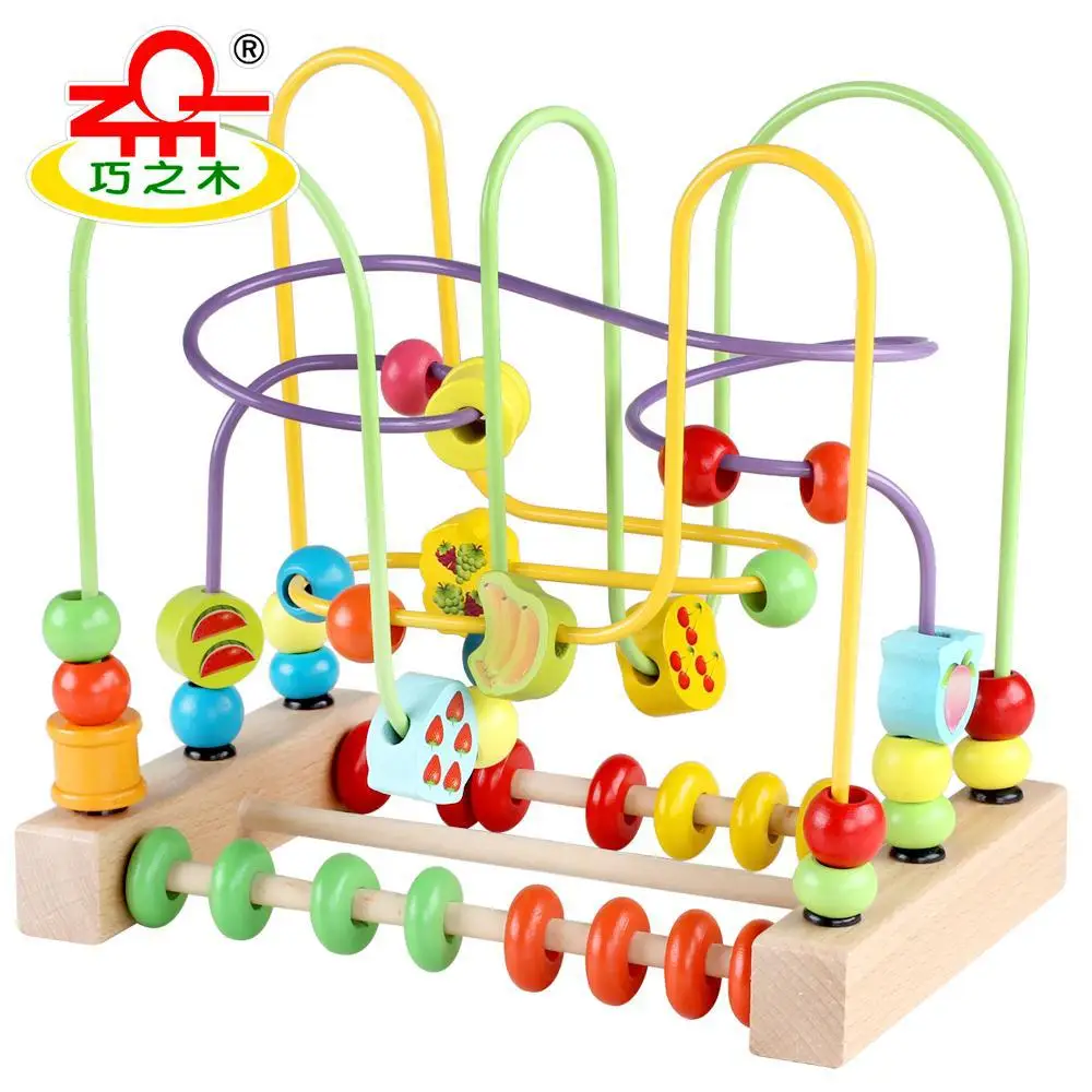 

Bead-stringing Toy Toy 6-12 Month Educational Children 1-3 a Year of Age Boy Large Size Wooden Baby GIRL'S Bead Toy