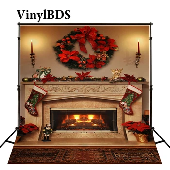 

VinylBDS Christmas Backdrops Fireplace Garland Background Halloween Trees Backdrops Vintage Carpet Backdrops for Studio