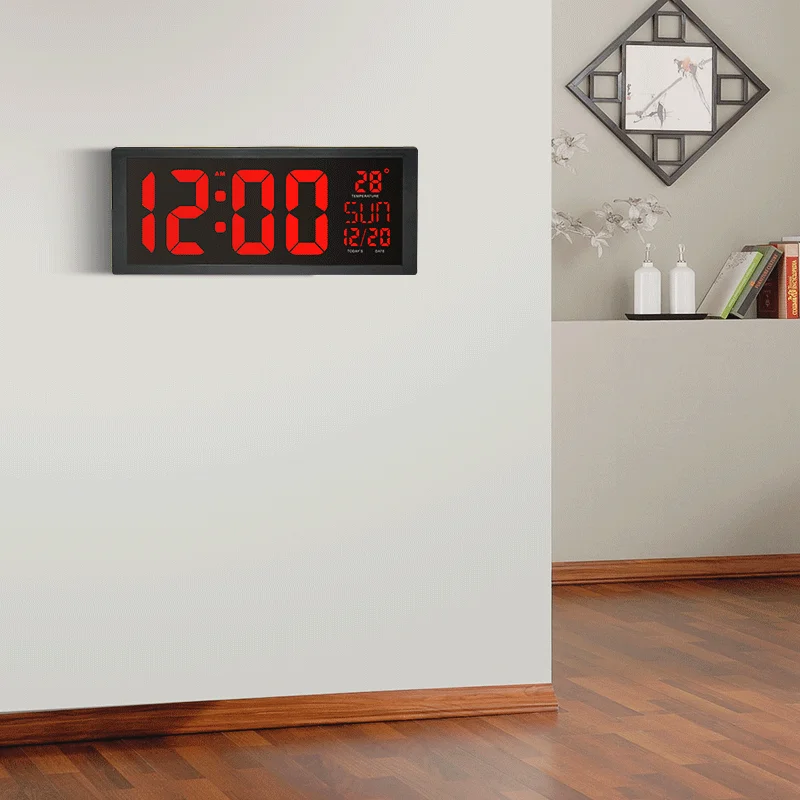  Large Number LED Wall Clock Display Electronic Thermometer Week Decorate Time Memory Clock Digital  - 4000265554291