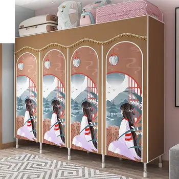 

Cloth wardrobe double storage wardrobe steel pipe thickening simple wardrobe fabric multi-function hanger
