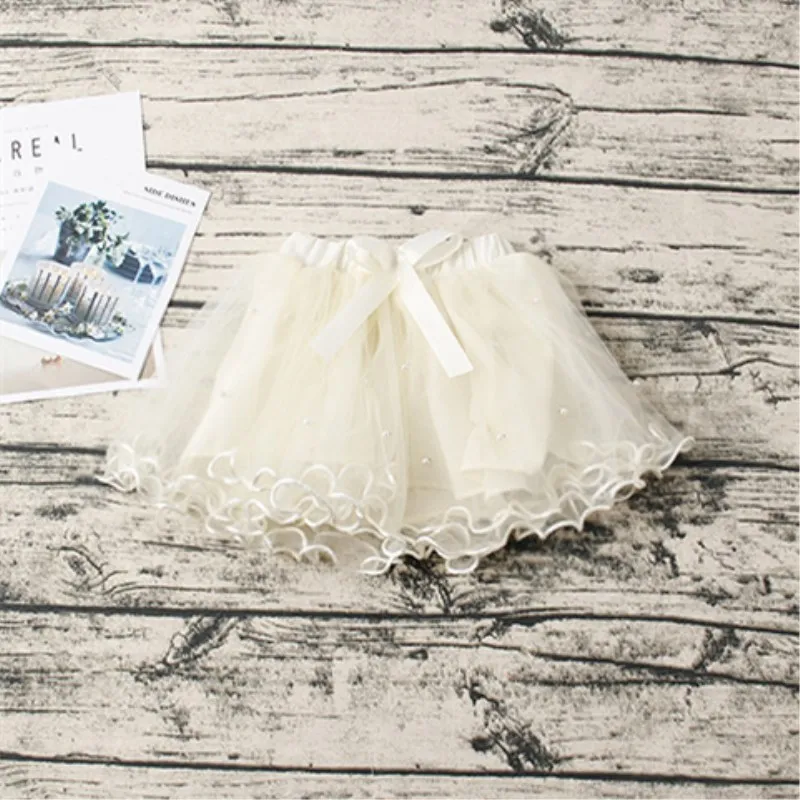 Girls pettiskirt baby tutu skirts toddler infant short cake skirt Pearl children princess Wavy gray tulle puffy skirts - Цвет: Бежевый