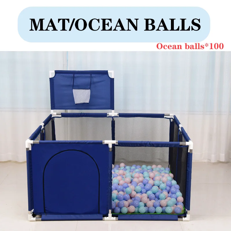 Blue-mat-balls Детский манеж, детский бассейн, шарики, забор для новорожденных, квадратный манеж для детского бассейна, Детская безопасная площадка, 128*128 см - Цвет: Blue-mat-balls