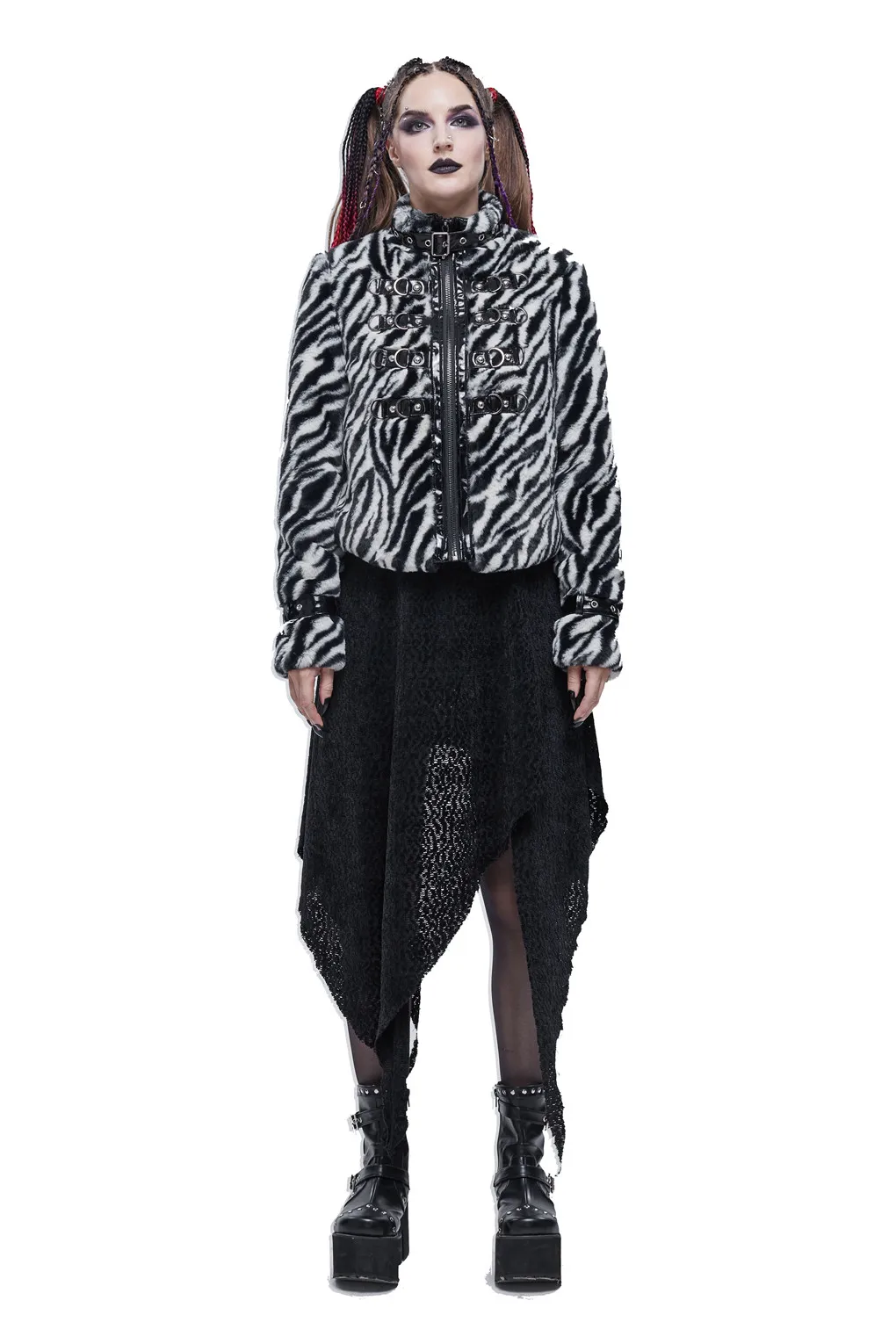D.F Punk Ladies Jacket New Casual Striped Motorcycle Halloween Party Rock Short | Женская одежда
