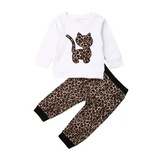 Г. Весенняя повседневная одежда для новорожденных девочек хлопковая белая футболка с длинными рукавами для малышей леопардовые штаны комплекты из 2 предметов