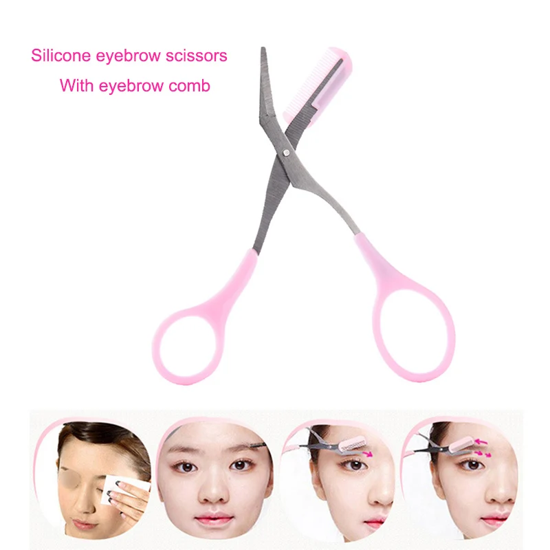 Hot Stainless Steel Silica Gel Eyebrow Scissors Nose Hair Eyelids Stickers Scissors Beauty Makeup Tool CNT 66