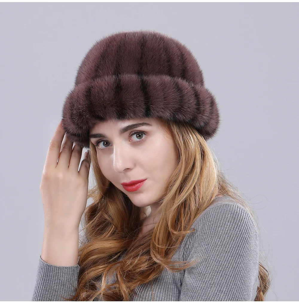 Горячая Зимняя натуральная норковая меховая шапка женская теплая настоящая норковая шапка s Женская Высококачественная натуральная норка меховая шапка