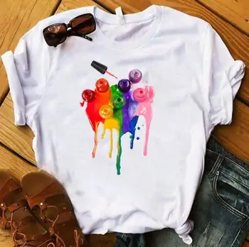 

Women Nail Polish Bottle T-shirt Woman Short Sleeves Casual Female Tops Tees