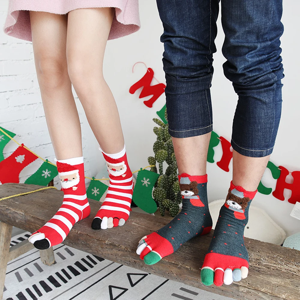 1/4/5Pairs Merry Christmas Funny Toe Socks Free Size Cute Cotton