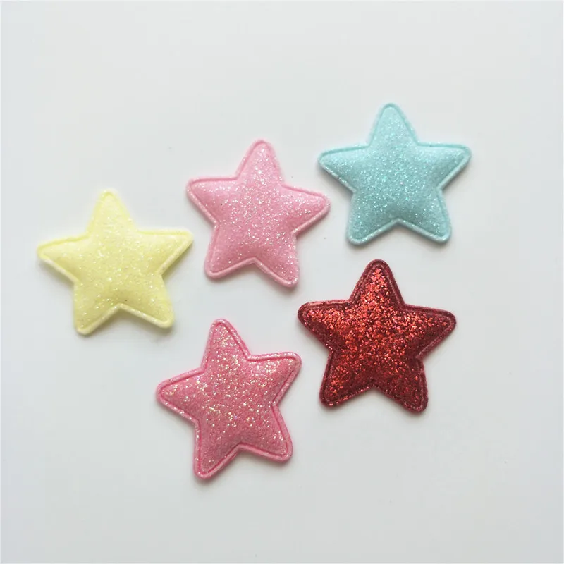 

30pcs/lot 3.3cm Glitter Star Padded Appliques For Baby Clip Accessories DIY Kid patches and Cake Insert Cards