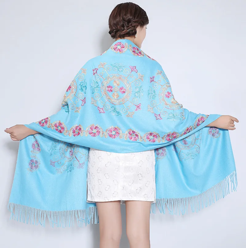 Женский кашемировый платок-шарф высокого качества с вышитыми цветами, зимние толстые Пашмины Пончо с кисточками хиджаб одеяло Cachecol