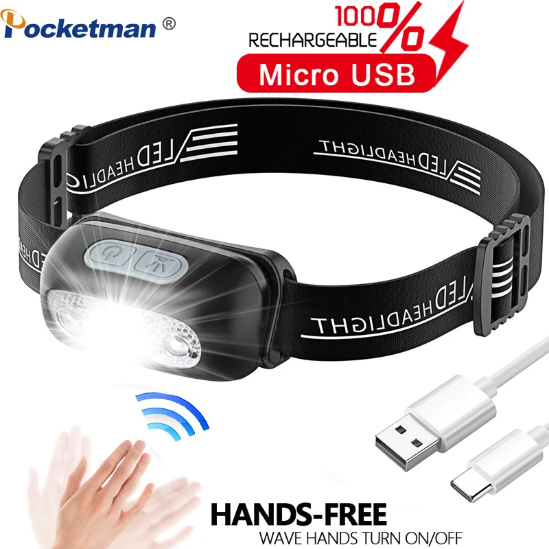 

LED Headlamp Flashlight Rechargeable Outdoor Headlight Headlamps Motion Sensor Head Lamp Camping Cycling Running Fishing