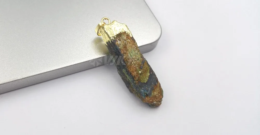 WT-P1465 натуральный зеленый сырой kynatite камень кулон неправильной формы золотой кулон коннектор ручной работы женские ювелирные изделия ожерелье