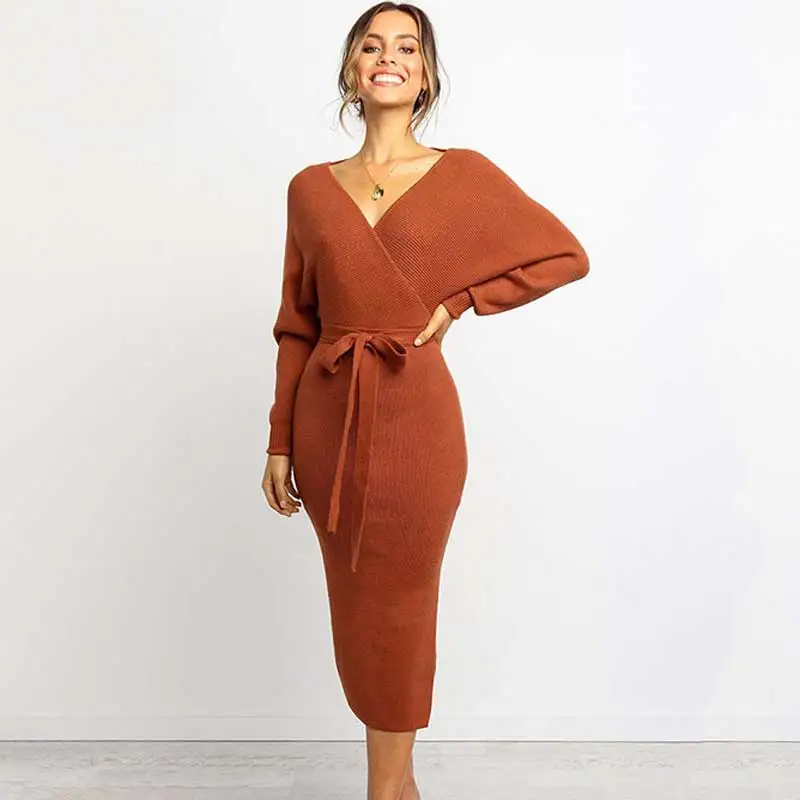 2019 Женское зимнее платье дамы макси с длинным рукавом для женщин длинные