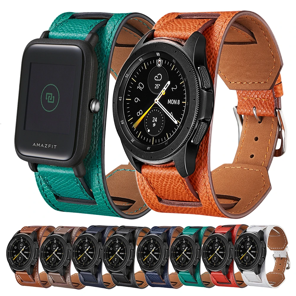 22 мм 20 кожаный ремешок для Garmin Vivoactive 3 samsung gear S2 Active 2 Galaxy 46 мм 42 Amazfit 2 3 GTR 42 мм умный браслет на запястье