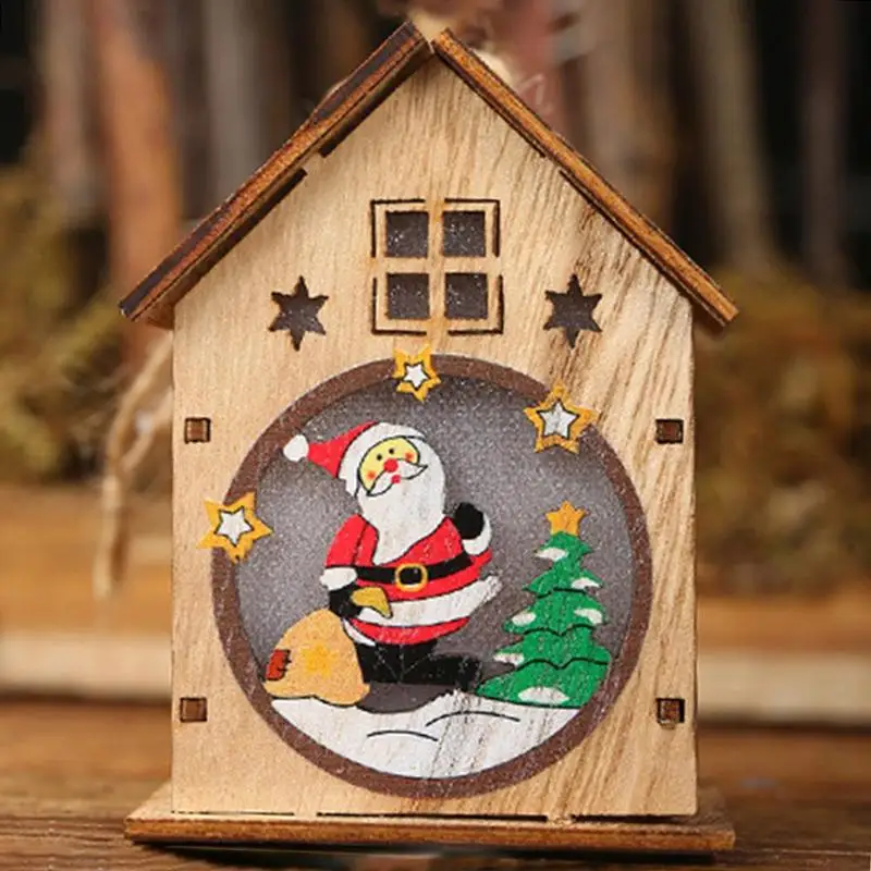 Деревянный в форме домика мультфильм кукла украшения w/свет рождественское окно туалетный
