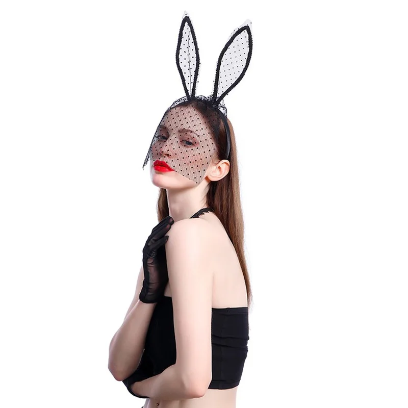 Becellen 3 Pezzi Accessori Costume Gatto, Nero Veneziana Maschera Cerchietto Orecchie Gatto Pizzo Guanti Lunghi Senza Dita per Festa Costume e Cosplay