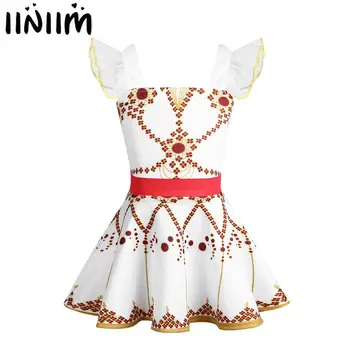 

iiniim Kids Girls Ballerina Fancy Costumes Tutu Dress Ruffled Sleeves Printed Ballet Dancewear Gymnastics Leotard Dress
