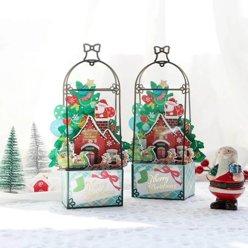 Рождественская открытка открытки с Санта-Клаусом оленем 3D Рождественские