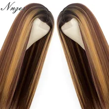 NNZES-Peluca de cabello sintético para mujer, postizo de 24 pulgadas de largo y liso, con reflejos Rubio, parte media, fibra resistente al calor