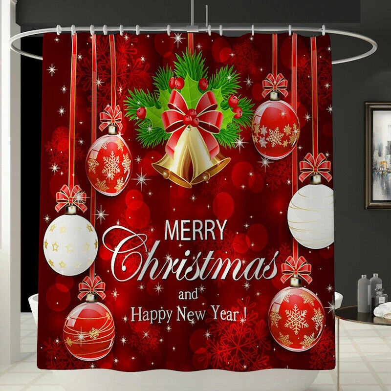 Рождество Ванная комната душа Шторы ковры Комплект туалет Водонепроницаемый крышка коврик 3/4 шт - Цвет: D Shower curtain