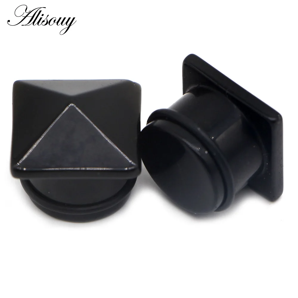 EM0933B Black Agate Alisouy, 2 шт, пирамида, камень, беруши, измерительные серьги, для женщин и мужчин, Ушная пробка, телесный туннельный расширитель, ушные носилки, пирсинг, ювелирные изделия - Окраска металла: EM0933B Black Agate