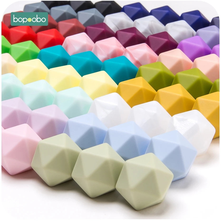 

Bopoobo 50pc Silicone Hexagon Beads 14mm BPA Free Food Grade Baby Teether Diy Pendant Pacifier Chain Nursing Accessories Gifts