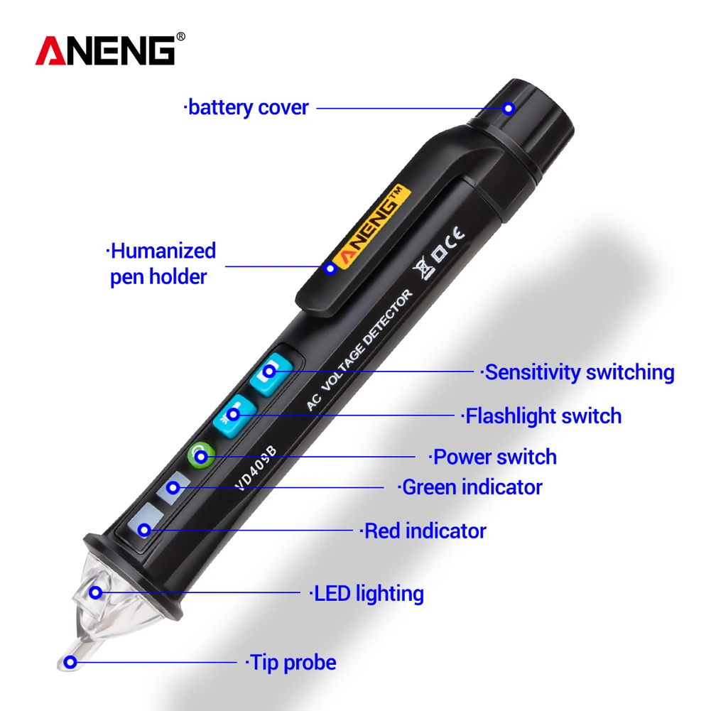 ANENG VD409B 12 V-1000 V Ручка стиль электрический индикатор светодиодная розетка дектор Напряжения Бесконтактный детектор напряжения переменного тока тестер метр