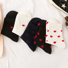 5 пар корейских женских Хлопковых Носков, милые чулочно-носочные изделия в стиле Харадзюку с сердечками
