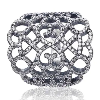 

Authentic 925 Sterling Silver Ring Openwork Shimmering Lace With Crystal Ring For Women Wedding Party Gift Fine Jewelry